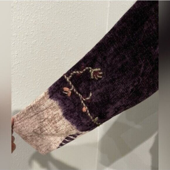 Vintage Boho Embroidered Velvet Jacket Sweater Eclectic Button Lined Colorful - Picture 3 of 8